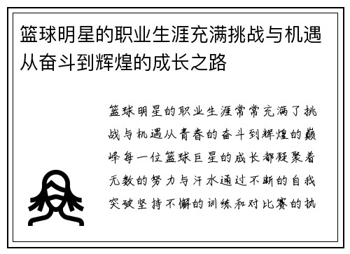 篮球明星的职业生涯充满挑战与机遇从奋斗到辉煌的成长之路
